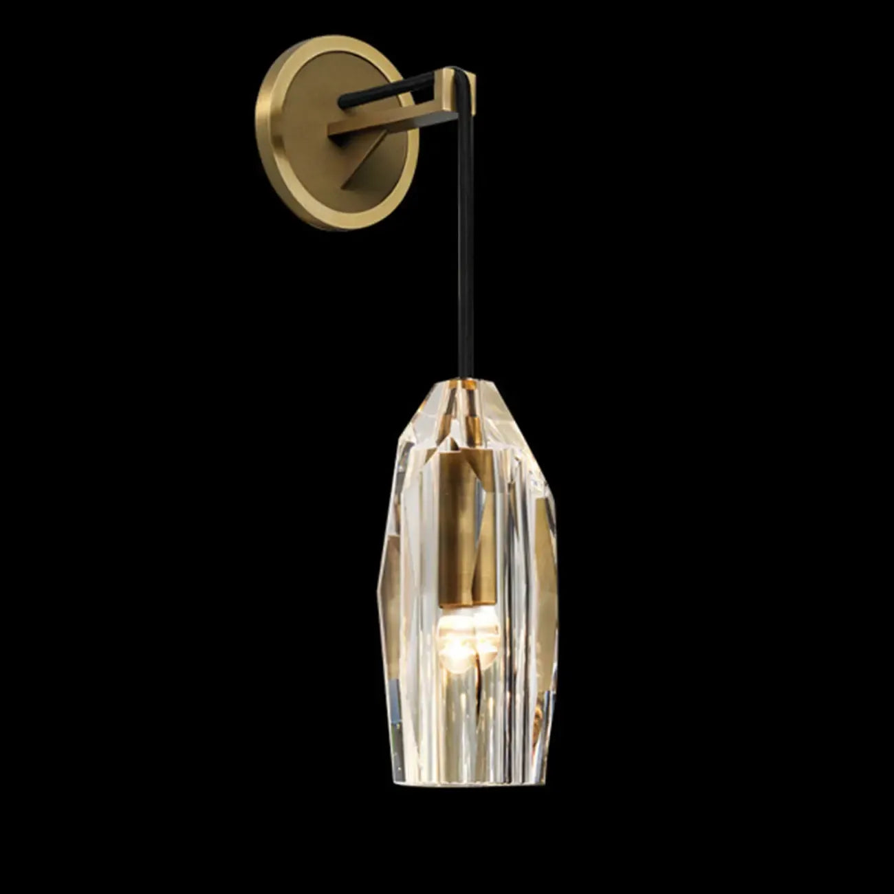 Modern Indoor Brass Wall Sconce with Geometric Crystal Shade
