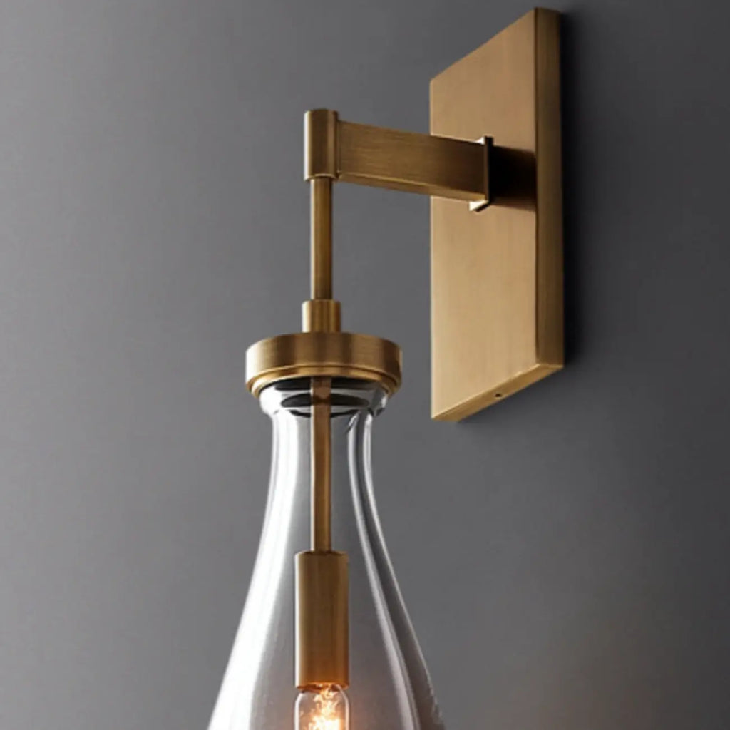 Modern Indoor Brass Wall Sconce with Geometric Crystal Shade