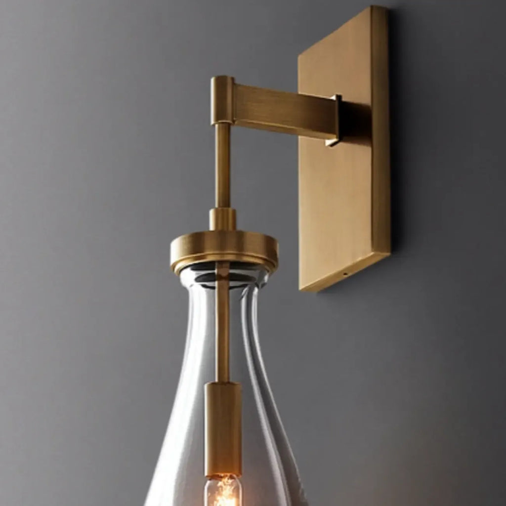 Modern Indoor Brass Wall Sconce with Geometric Crystal Shade