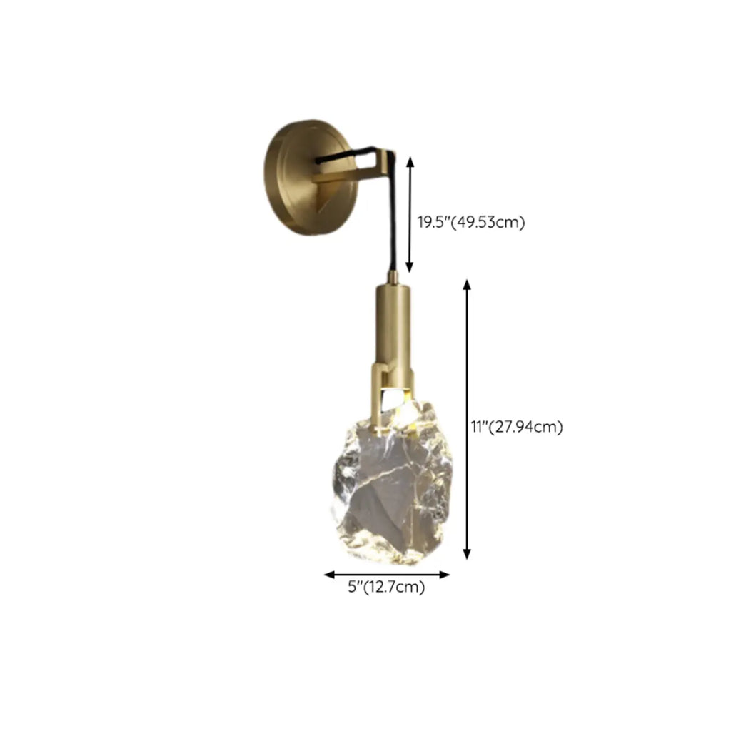 Modern Indoor Brass Wall Sconce with Geometric Crystal Shade