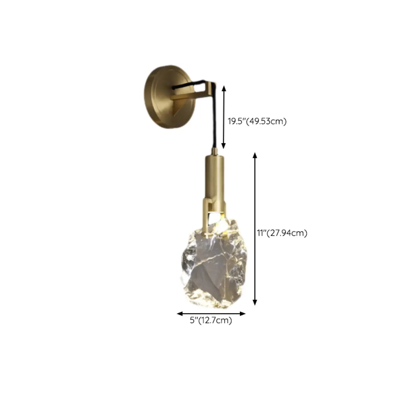 Modern Indoor Brass Wall Sconce with Geometric Crystal Shade