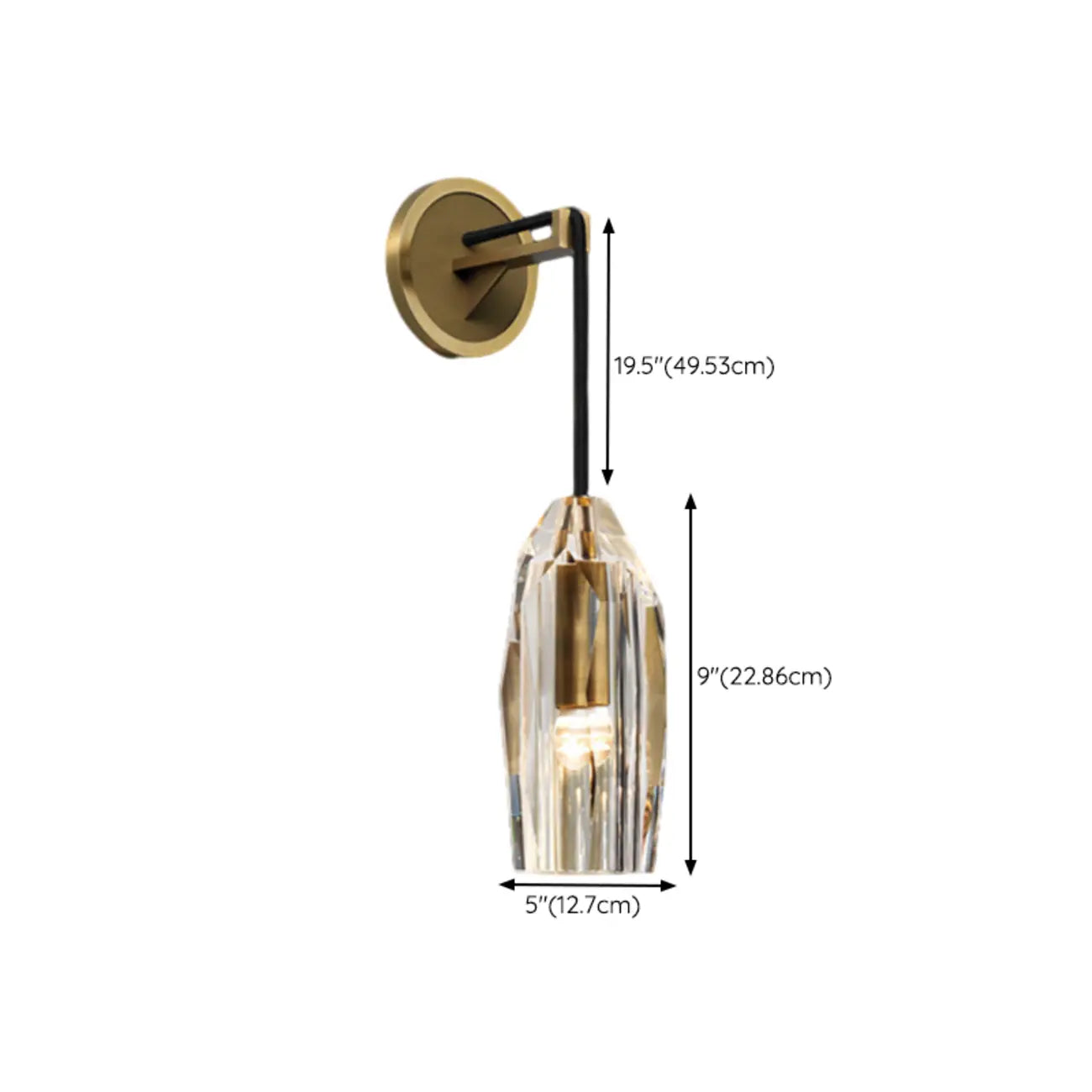 Modern Indoor Brass Wall Sconce with Geometric Crystal Shade