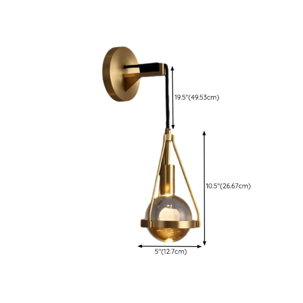 Modern Indoor Brass Wall Sconce with Geometric Crystal Shade