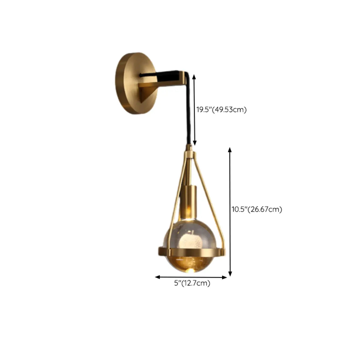 Modern Indoor Brass Wall Sconce with Geometric Crystal Shade