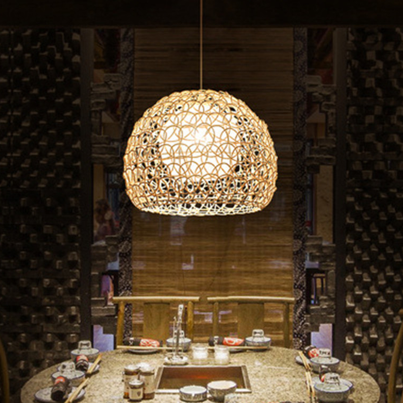 Rustic Rattan Dome Pendant Light for Kitchen Dining