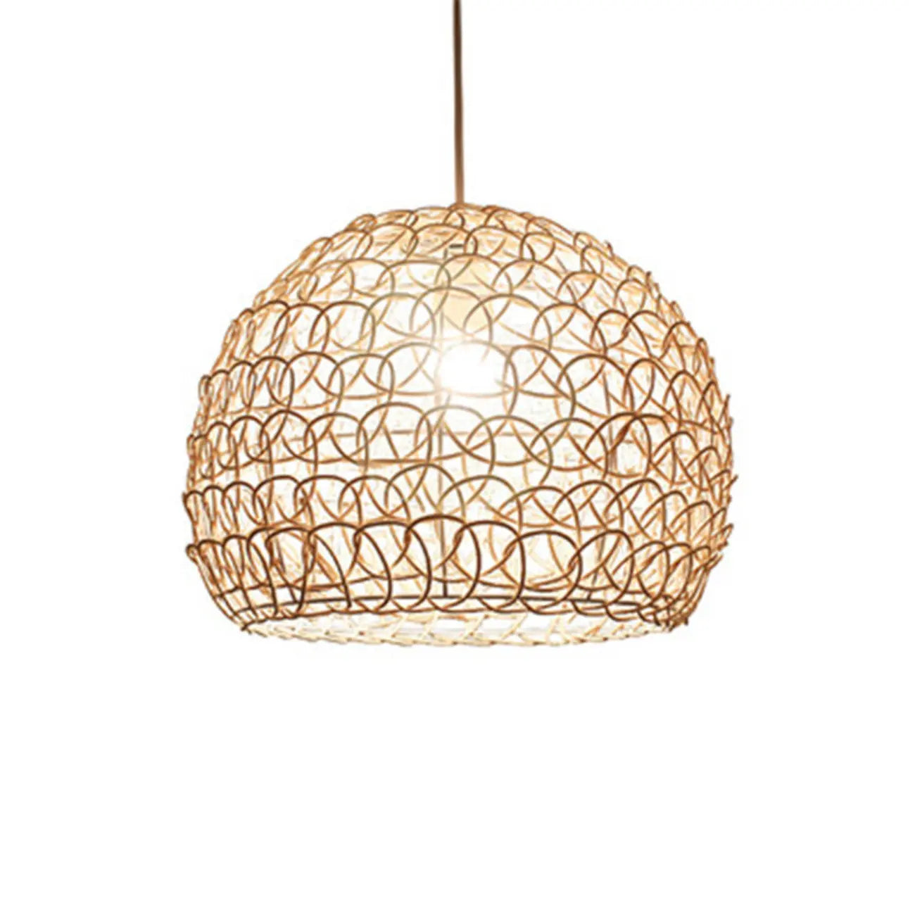 Rustic Rattan Dome Pendant Light for Kitchen Dining