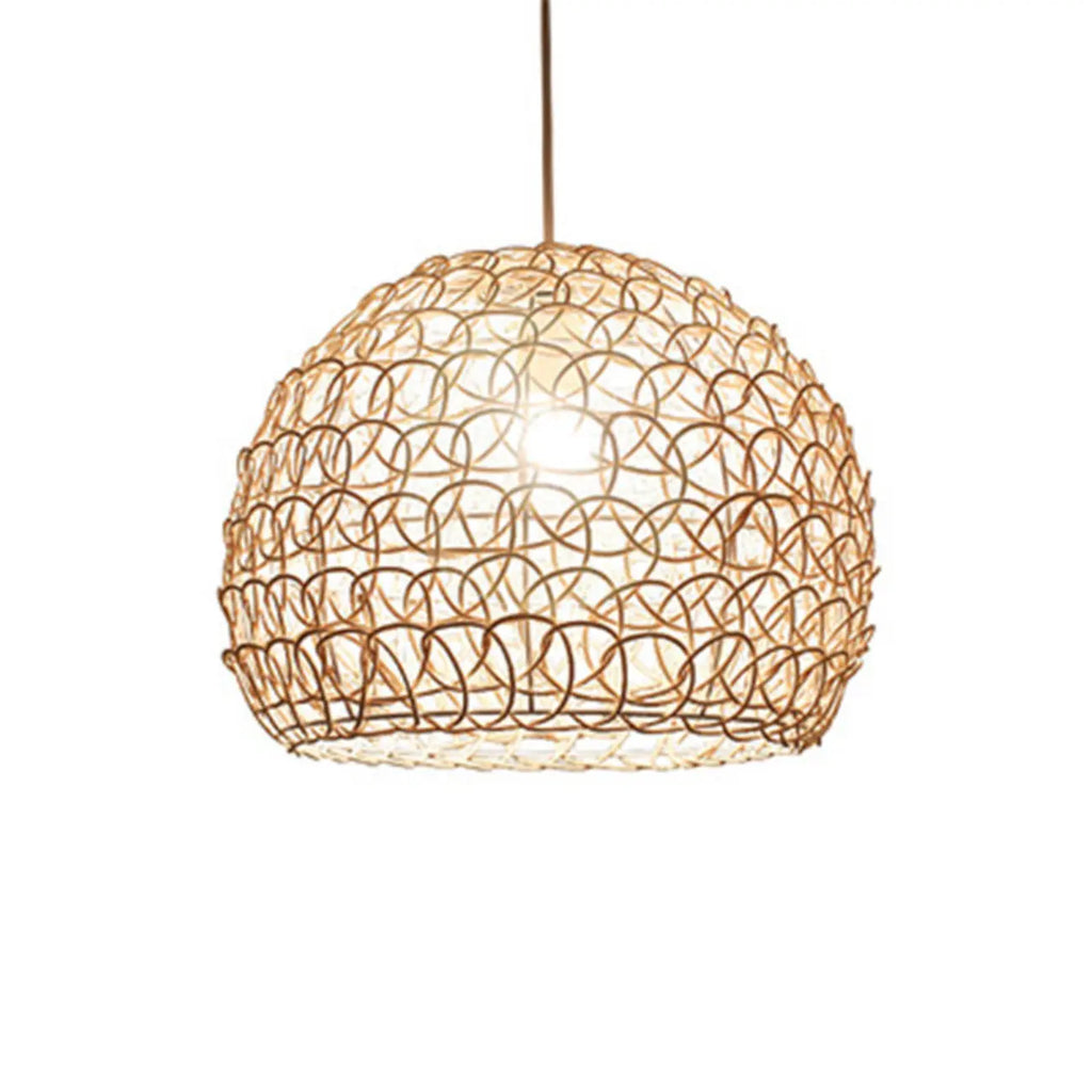 Rustic Rattan Dome Pendant Light for Kitchen Dining