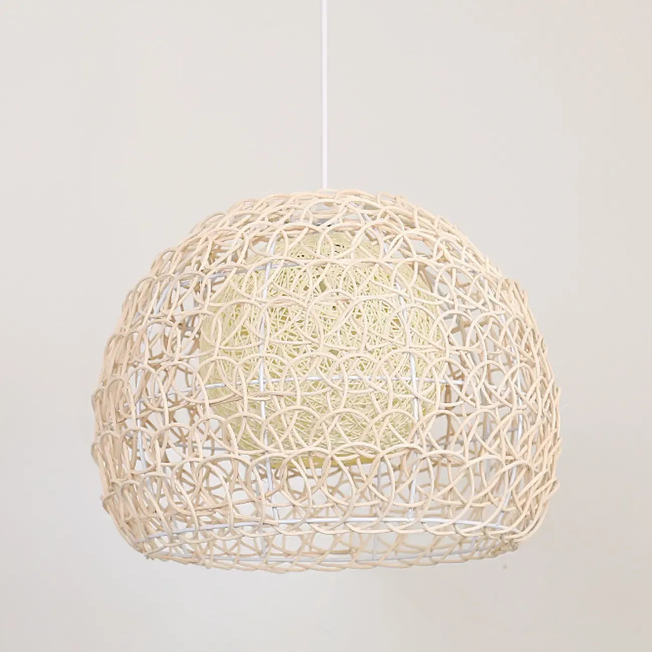 Rustic Rattan Dome Pendant Light for Kitchen Dining