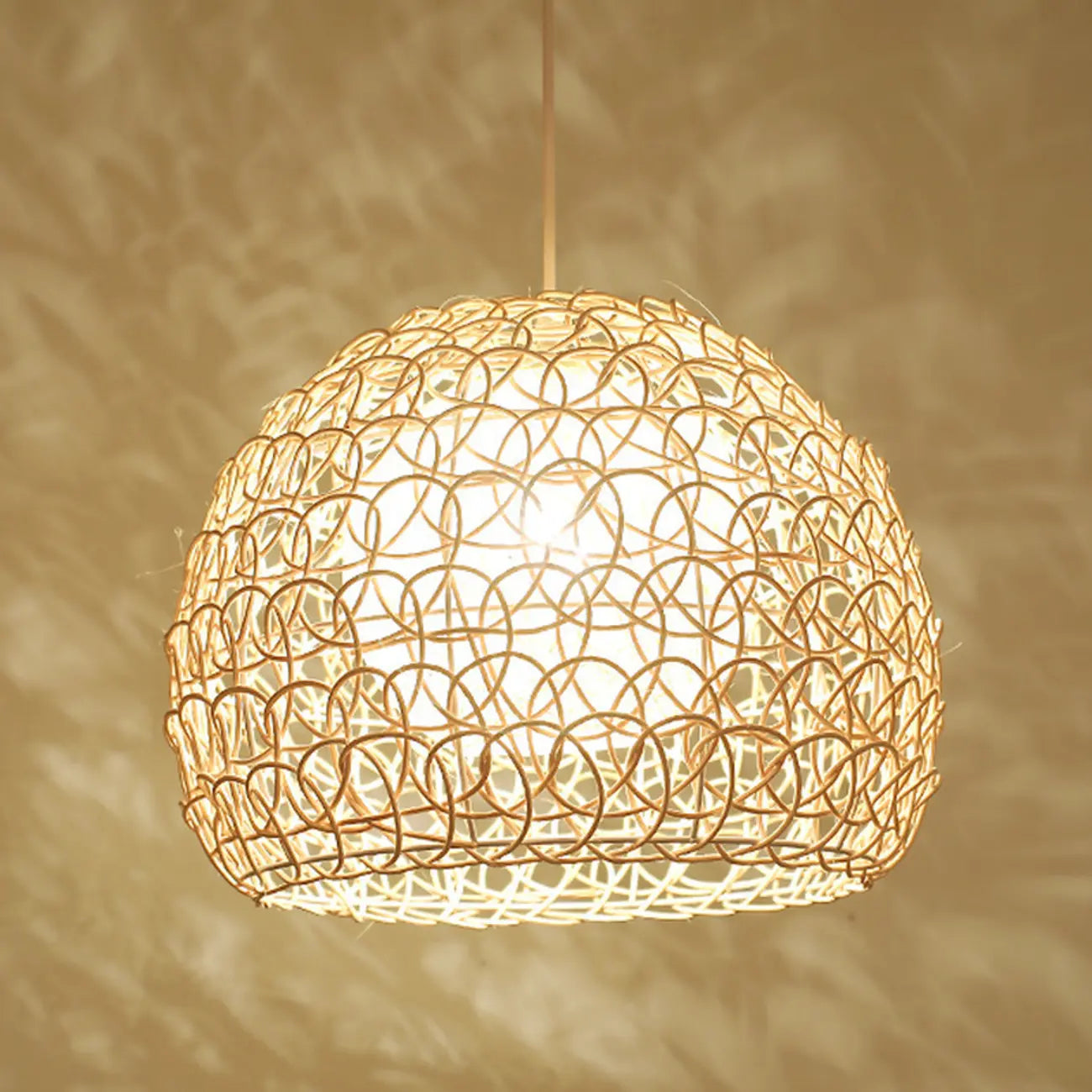 Rustic Rattan Dome Pendant Light for Kitchen Dining