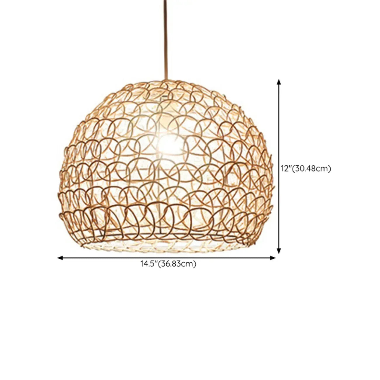 Rustic Rattan Dome Pendant Light for Kitchen Dining