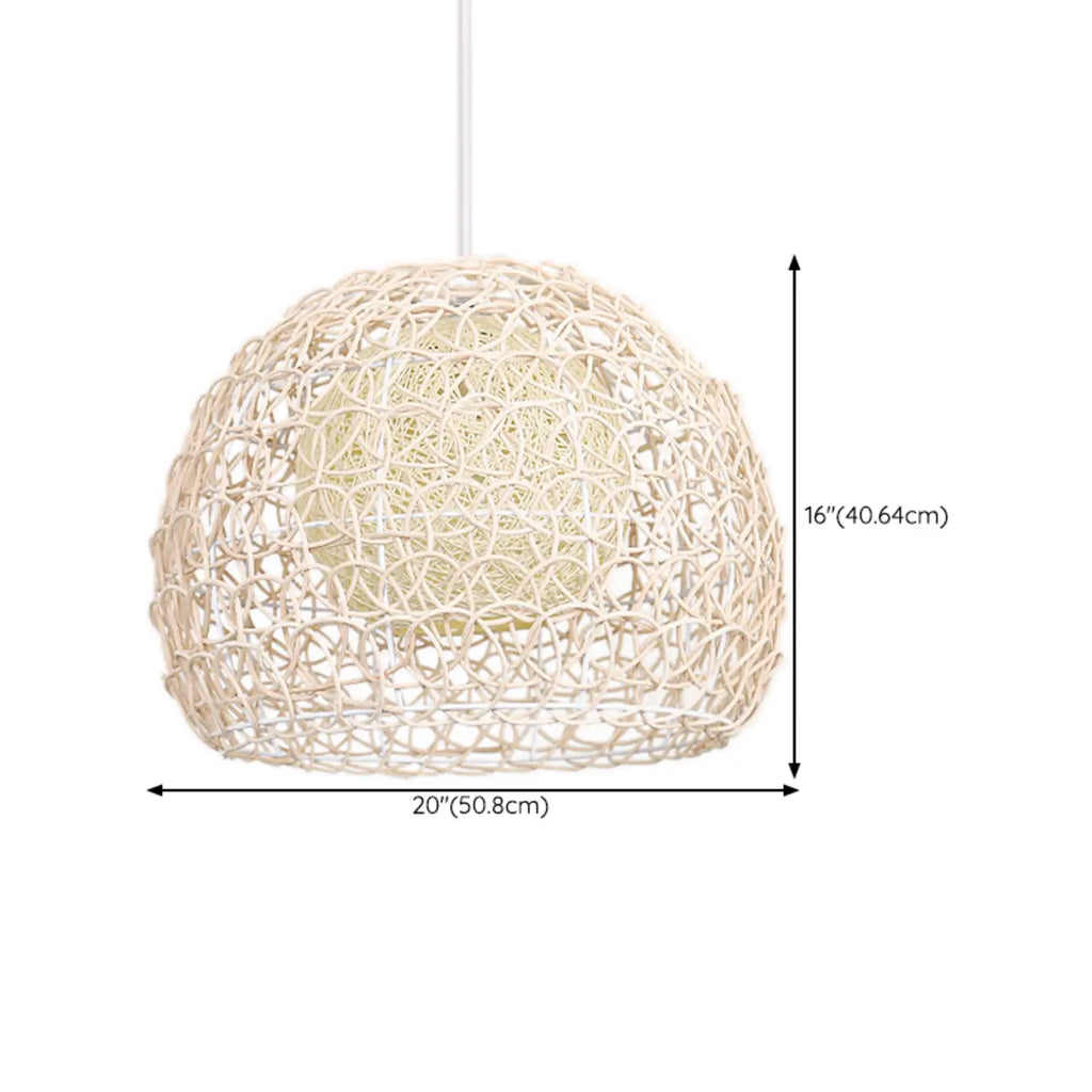 Rustic Rattan Dome Pendant Light for Kitchen Dining