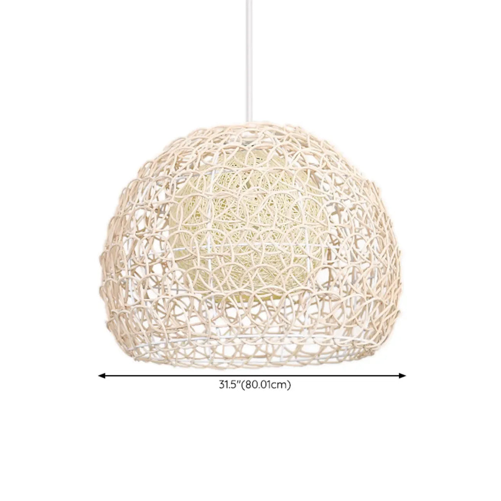 Rustic Rattan Dome Pendant Light for Kitchen Dining