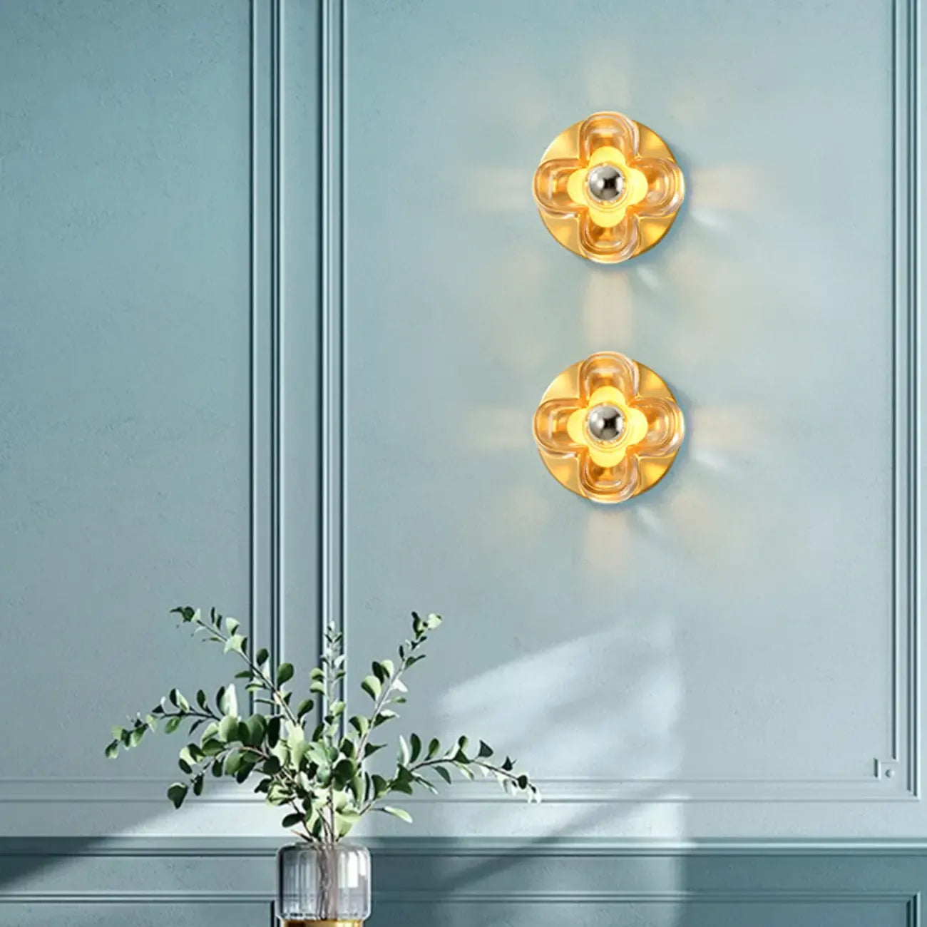 Mini Floral Glass Gold Wall Vanity Light
