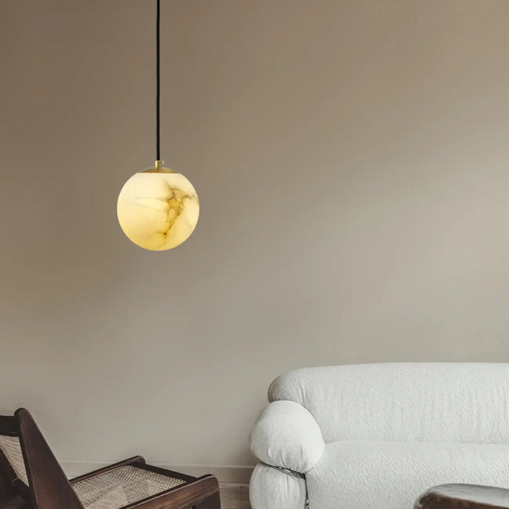 Simple Adjustable White Metal Stone Globe Pendant Light