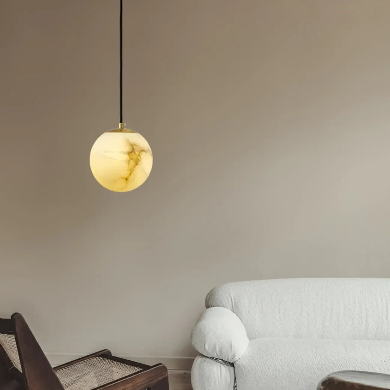 Simple Adjustable White Metal Stone Globe Pendant Light