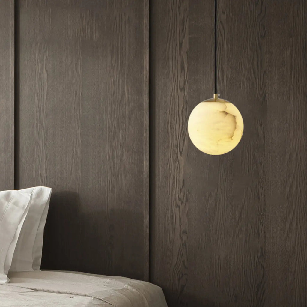 Simple Adjustable White Metal Stone Globe Pendant Light