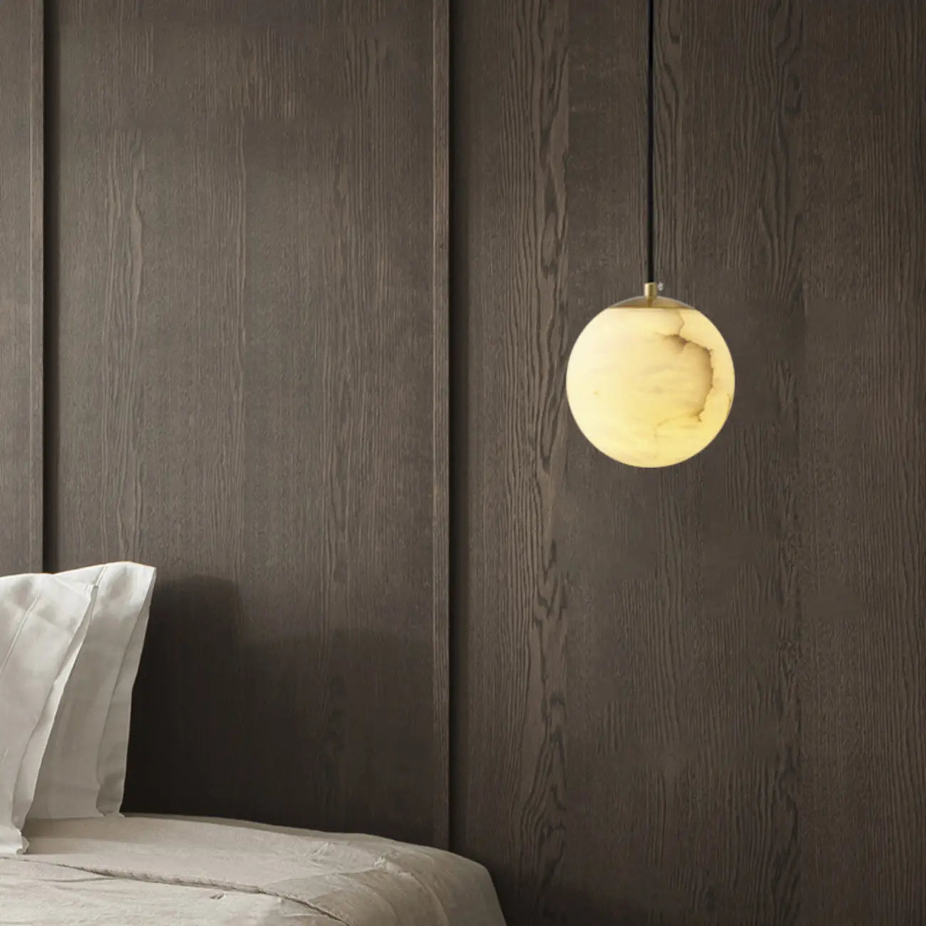 Simple Adjustable White Metal Stone Globe Pendant Light