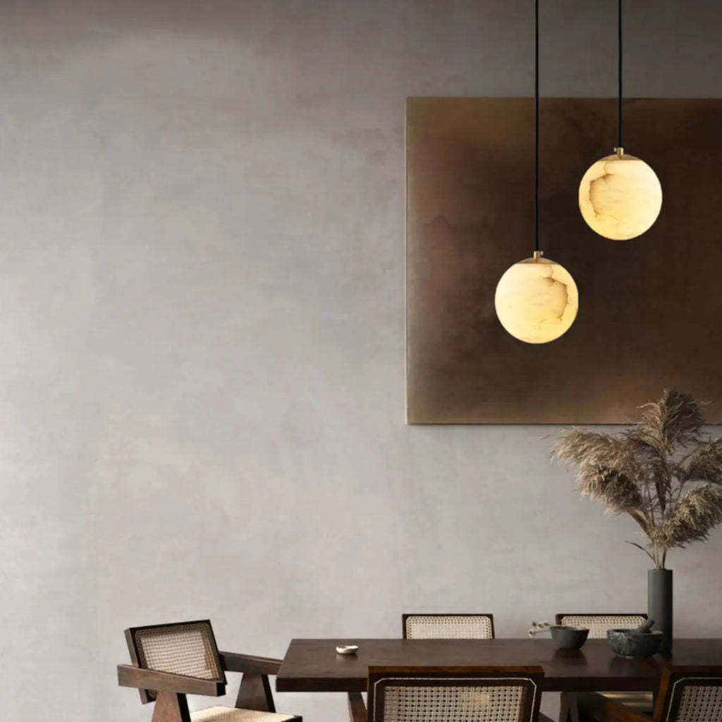 Simple Adjustable White Metal Stone Globe Pendant Light