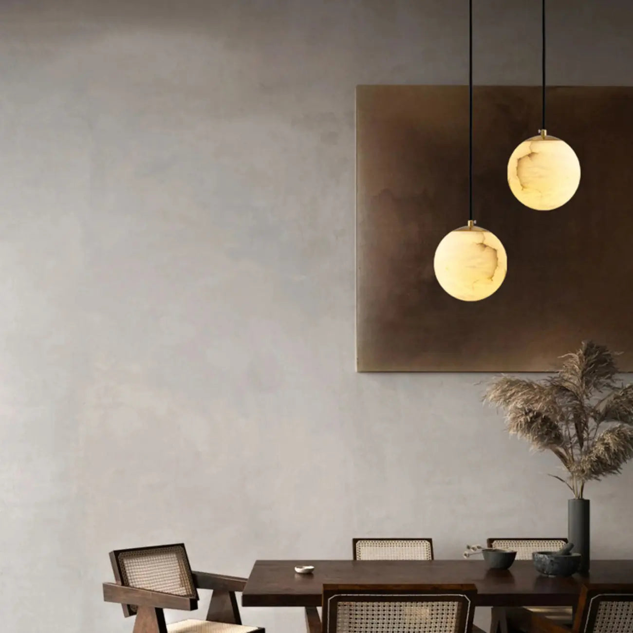 Simple Adjustable White Metal Stone Globe Pendant Light