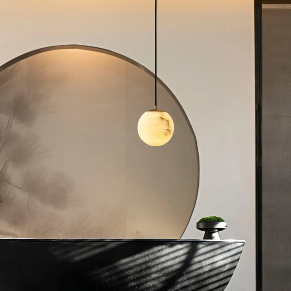 Simple Adjustable White Metal Stone Globe Pendant Light