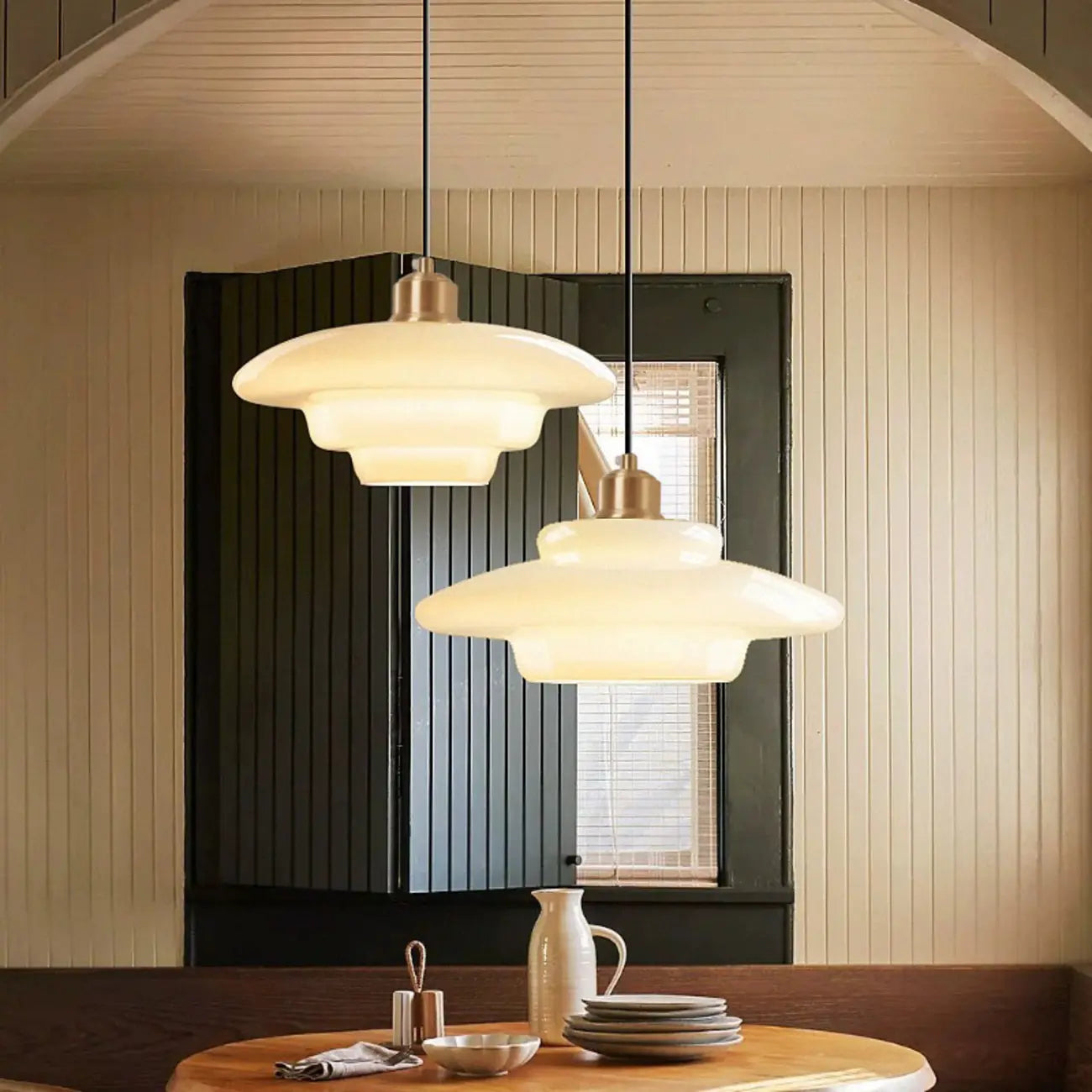 Modern White Glass Circline Pendant Light for Dining