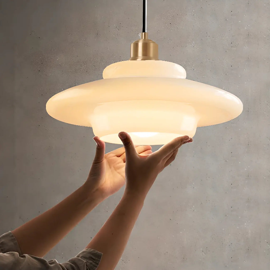 Modern White Glass Circline Pendant Light for Dining