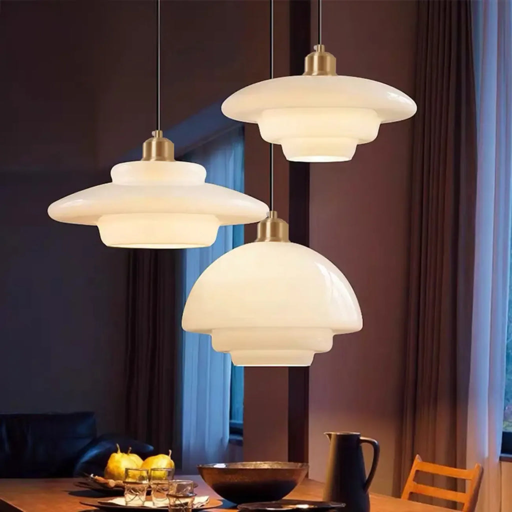 Modern White Glass Circline Pendant Light for Dining