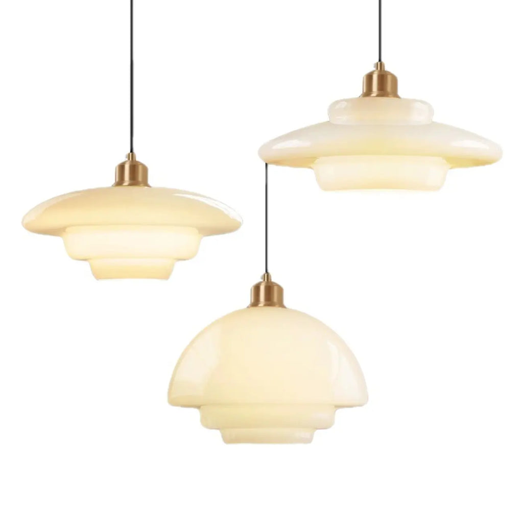 Modern White Glass Circline Pendant Light for Dining