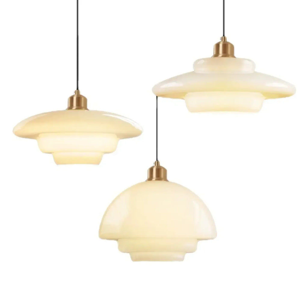 Modern White Glass Circline Pendant Light for Dining