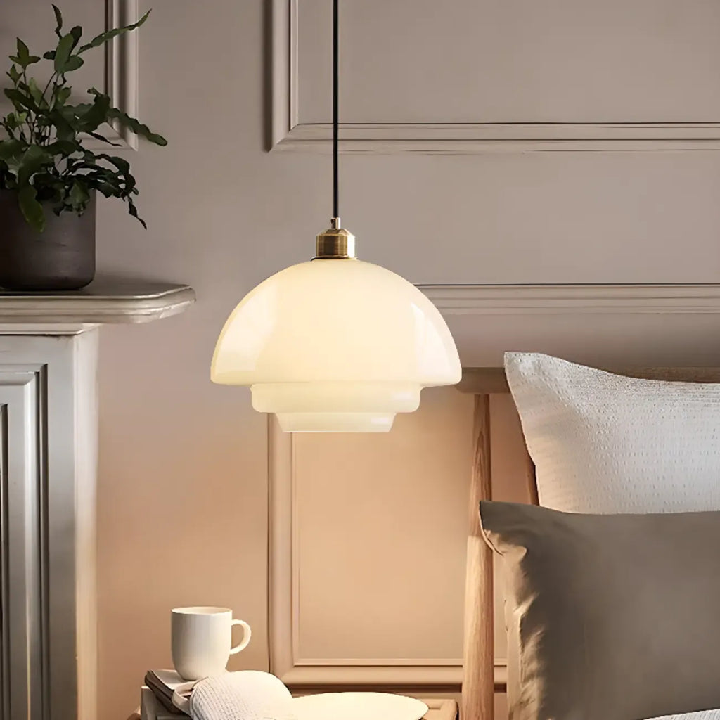 Modern White Glass Circline Pendant Light for Dining