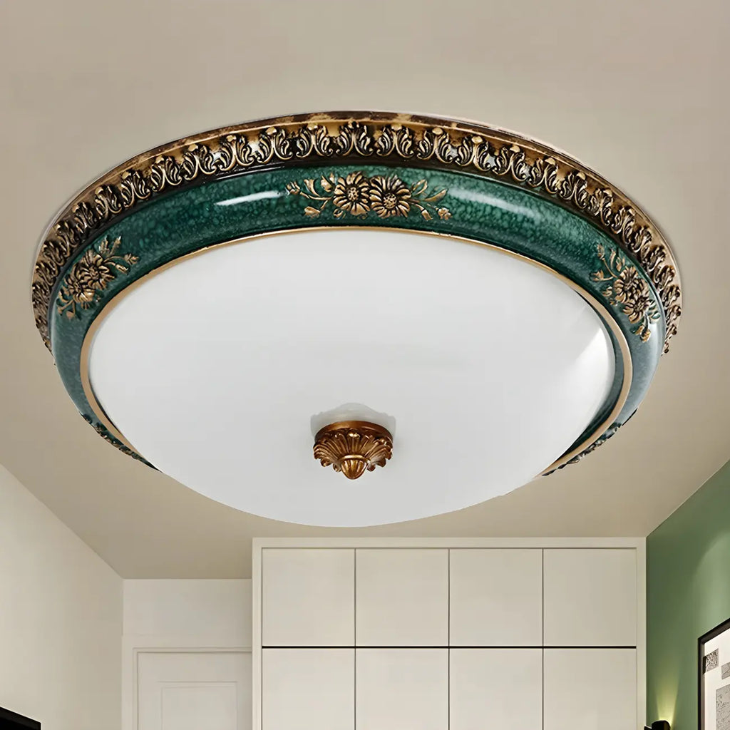 Classic Green Bowl Flush Mount LED Ceiling Light