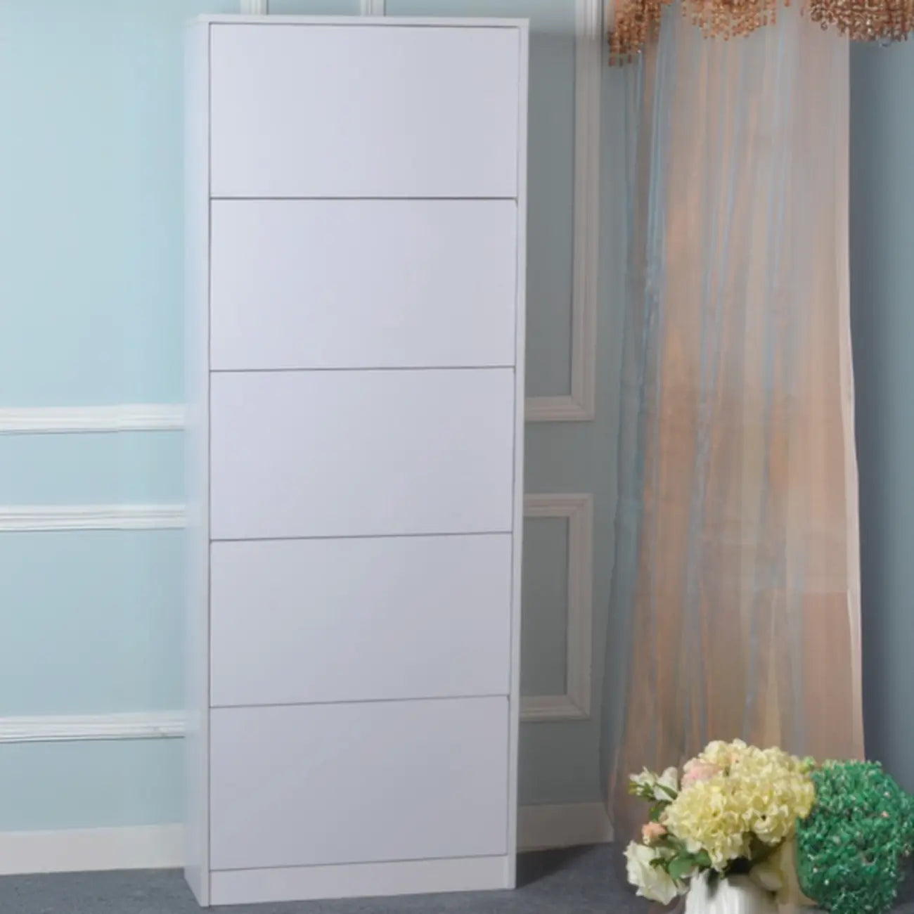 Hallway White Tall Wood Drop-Front Shoe Storage