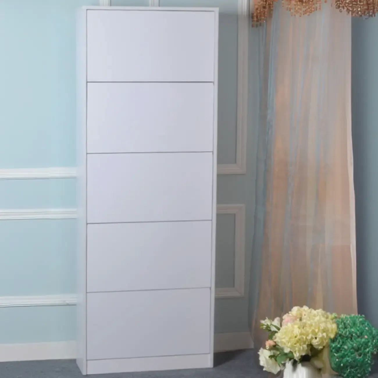 Hallway White Tall Wood Drop-Front Shoe Storage