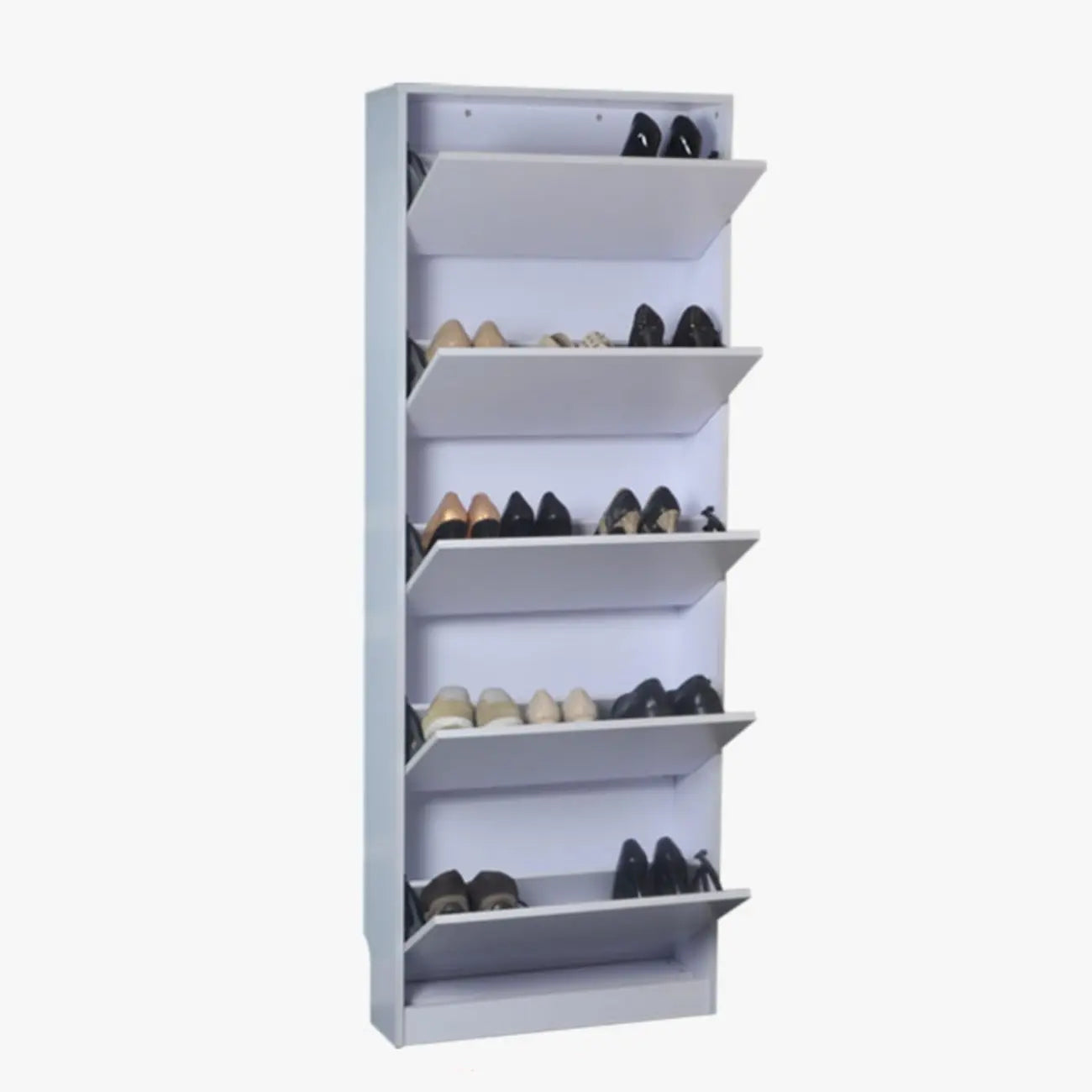 Hallway White Tall Wood Drop-Front Shoe Storage
