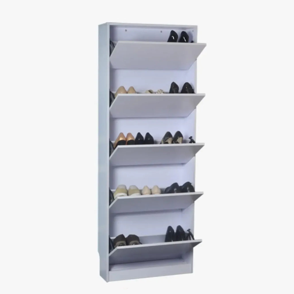 Hallway White Tall Wood Drop-Front Shoe Storage