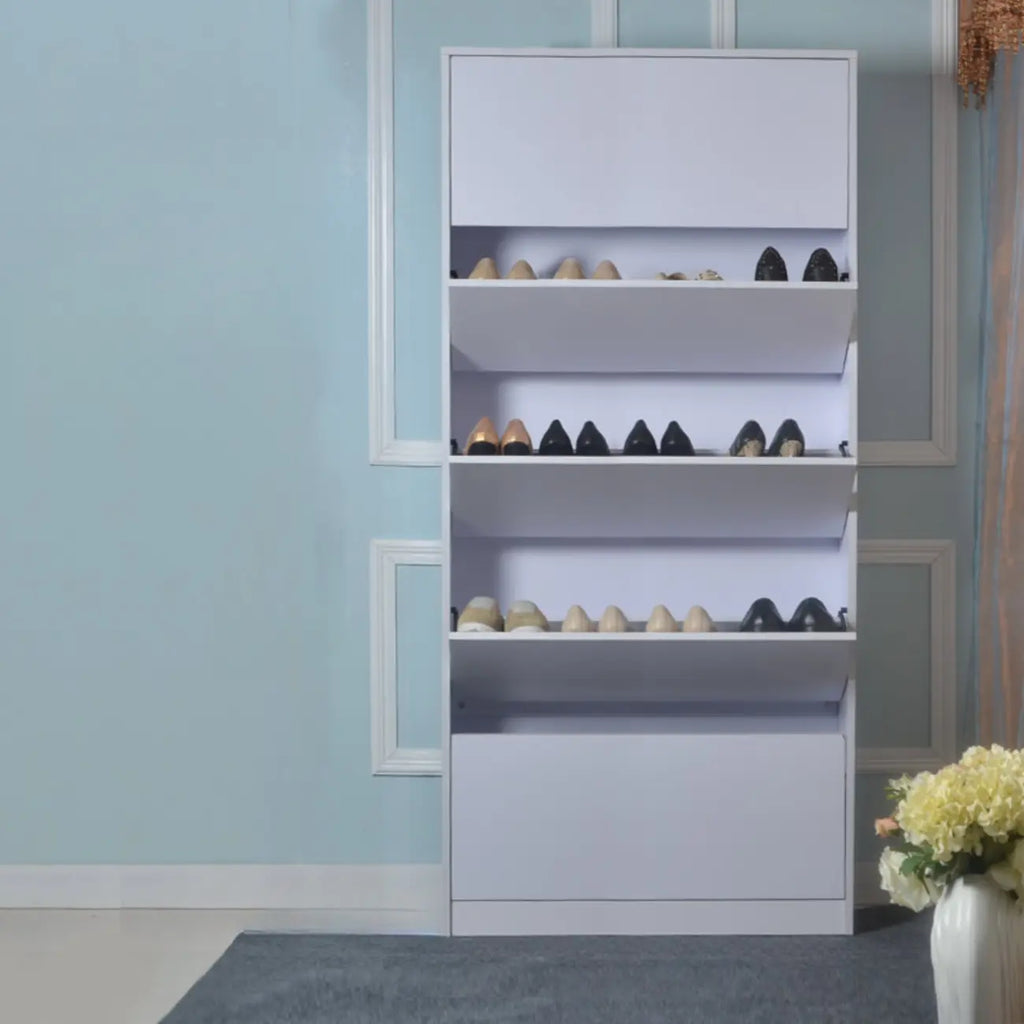 Hallway White Tall Wood Drop-Front Shoe Storage