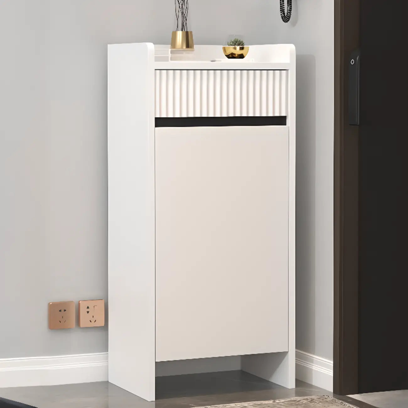 Modern Wood Shoe Cabinet with Drawer and Shelves