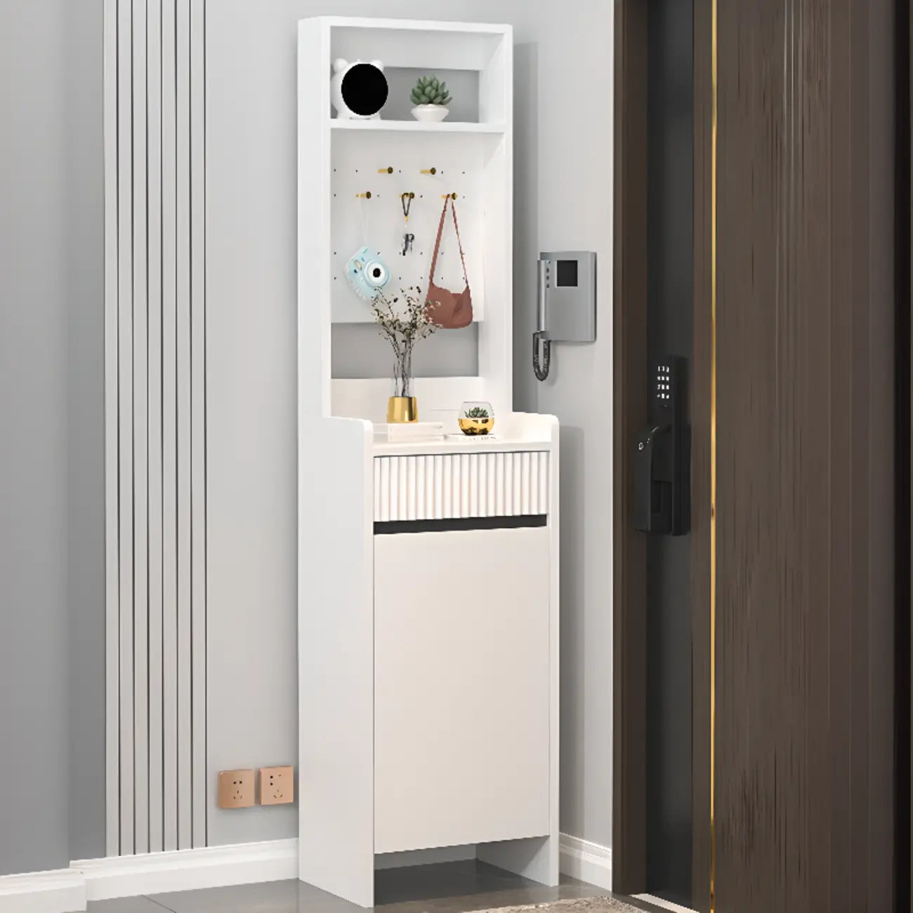 Modern Wood Shoe Cabinet with Drawer and Shelves