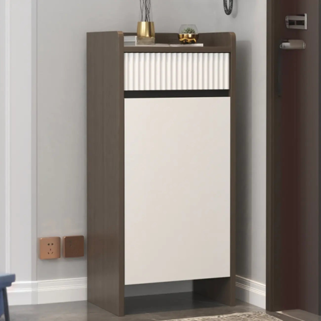 Modern Wood Shoe Cabinet with Drawer and Shelves
