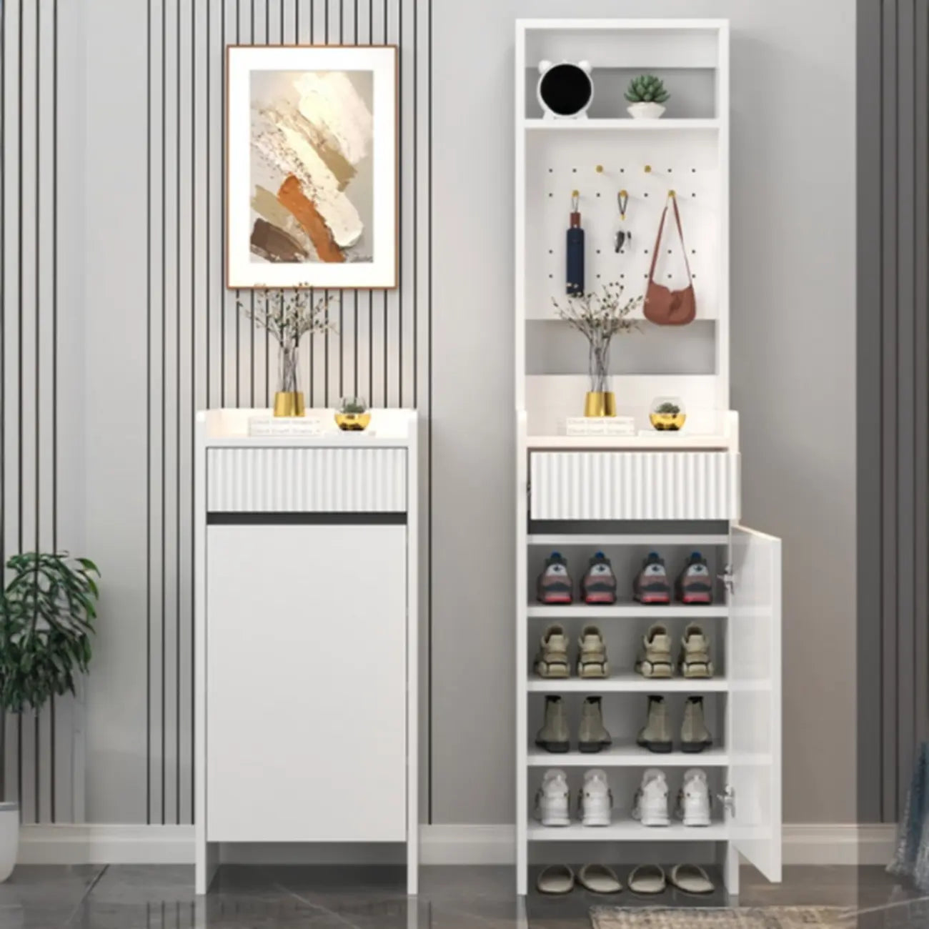 Modern Wood Shoe Cabinet with Drawer and Shelves