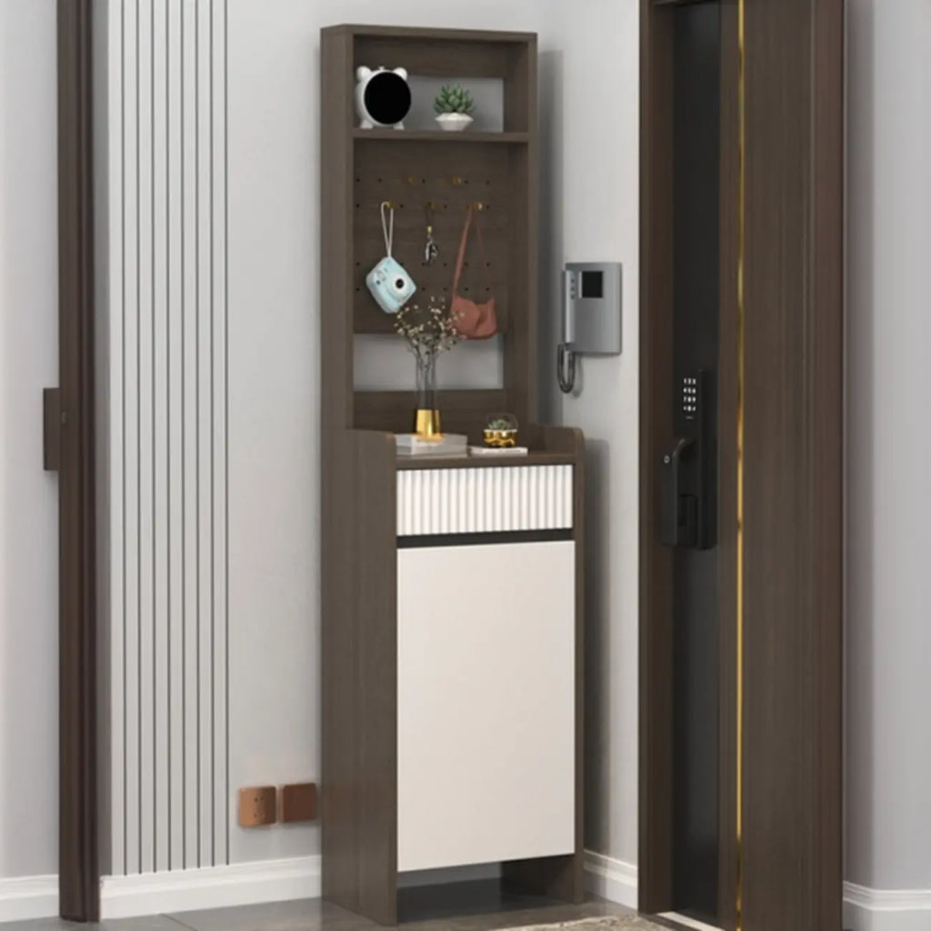 Modern Wood Shoe Cabinet with Drawer and Shelves