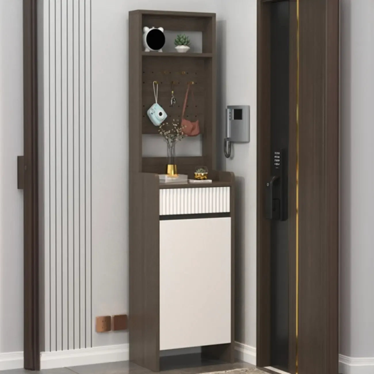 Modern Wood Shoe Cabinet with Drawer and Shelves