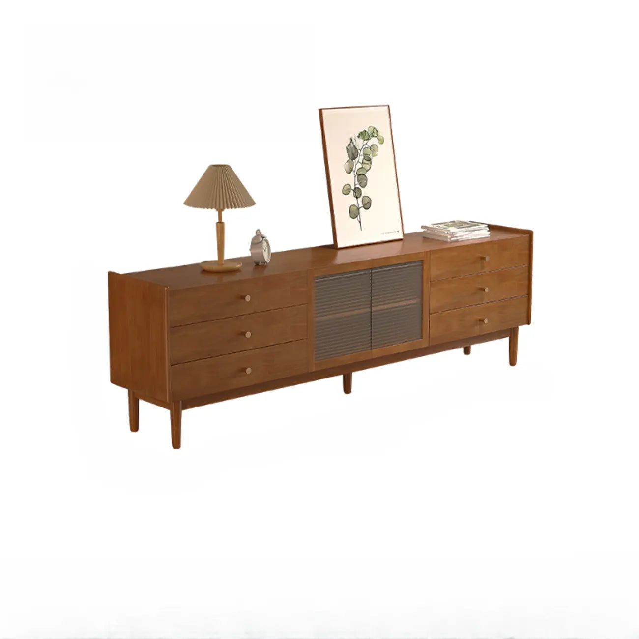 87 Living Room Walnut Wood TV Stand with Adjustable Shelves