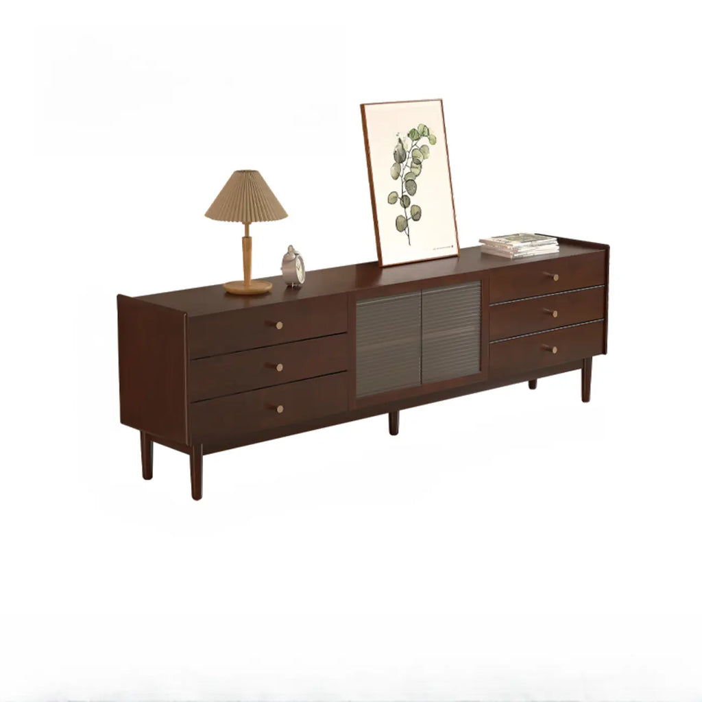 87 Living Room Walnut Wood TV Stand with Adjustable Shelves