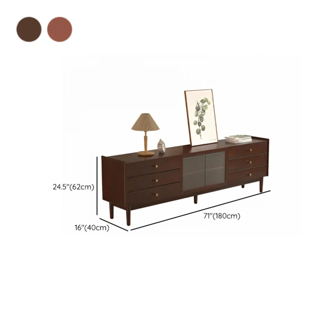 87 Living Room Walnut Wood TV Stand with Adjustable Shelves