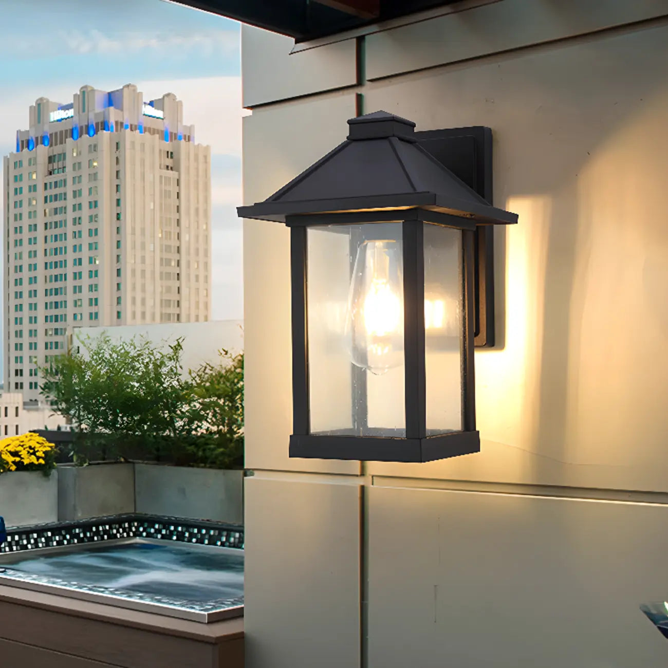 Modern Outdoor Wall Light Metal Black Geometric Glass Shade