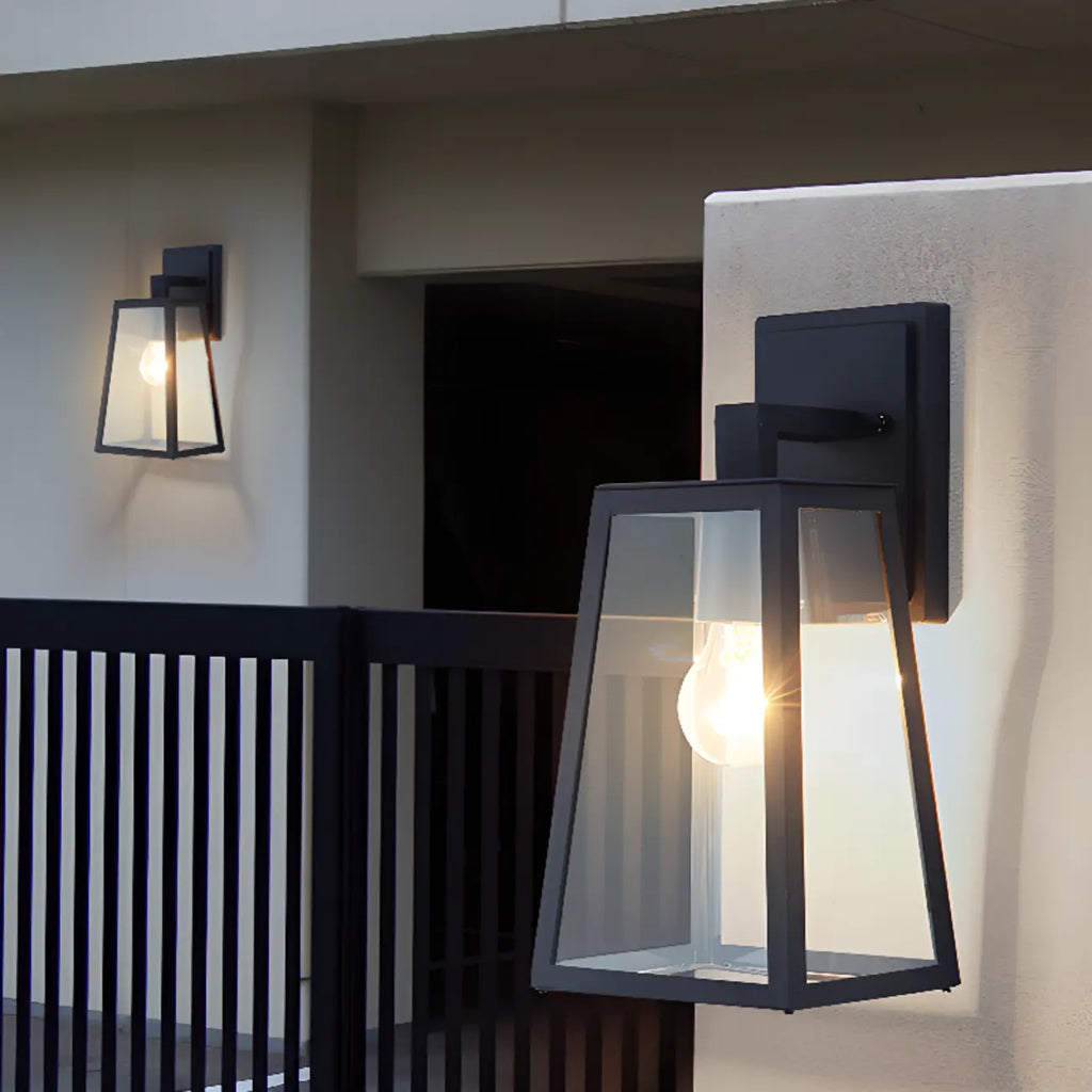 Modern Outdoor Wall Light Metal Black Geometric Glass Shade