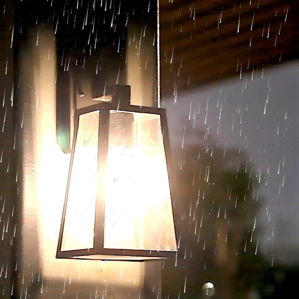 Modern Outdoor Wall Light Metal Black Geometric Glass Shade