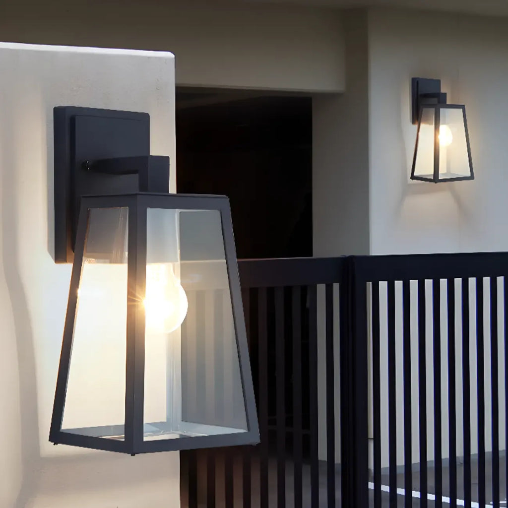 Modern Outdoor Wall Light Metal Black Geometric Glass Shade