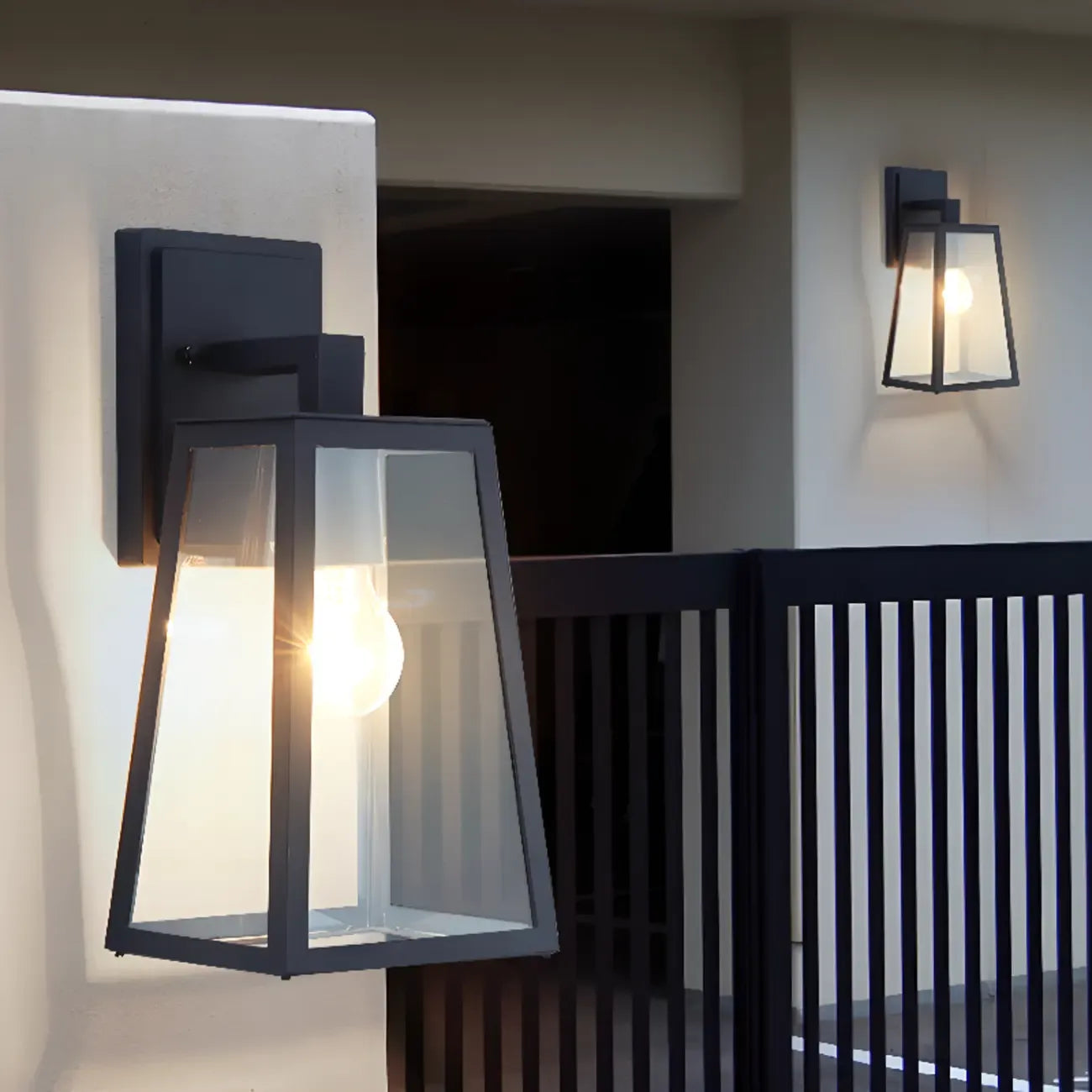 Modern Outdoor Wall Light Metal Black Geometric Glass Shade